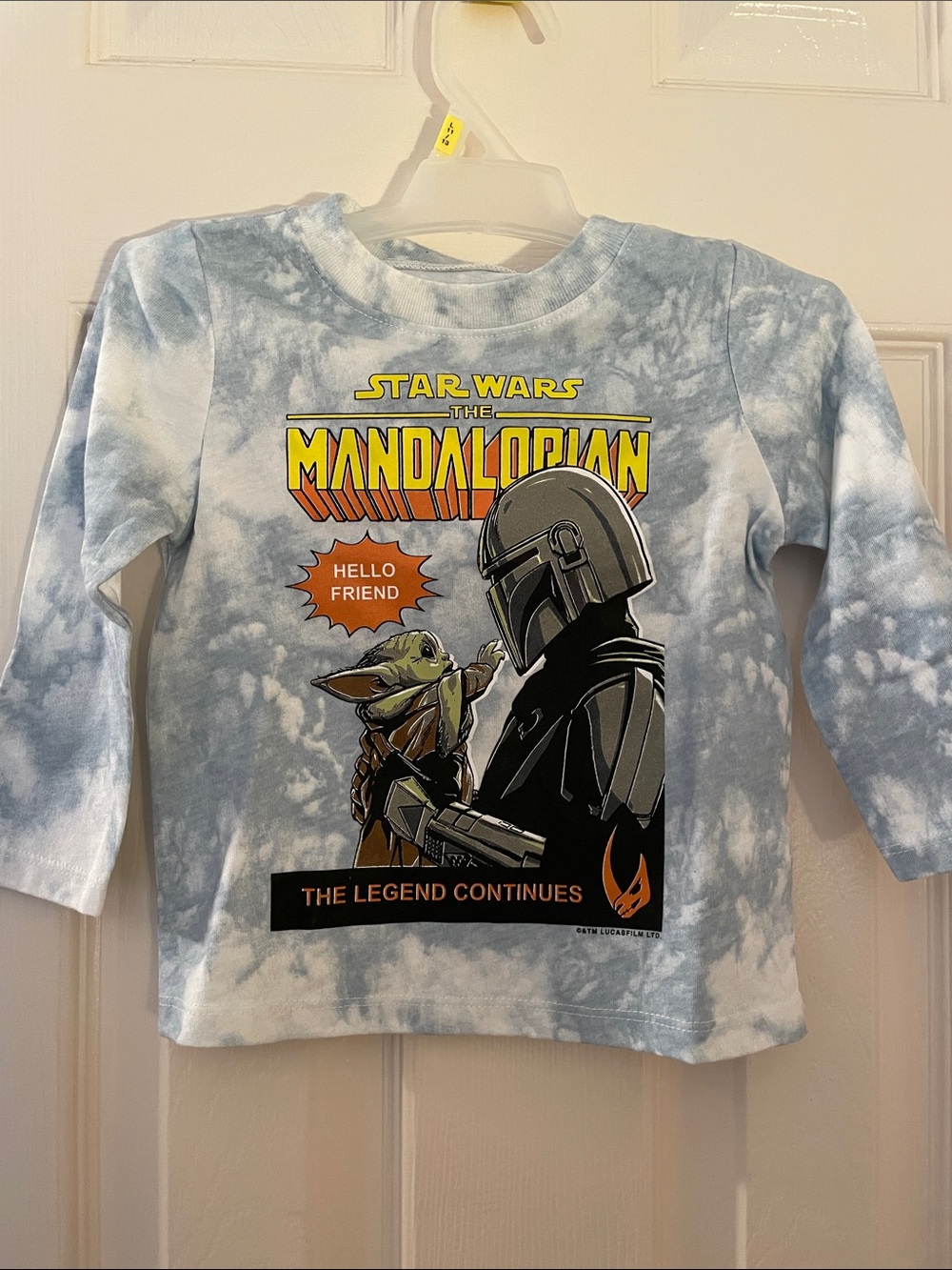 Star Wars The Mandalorian Kids Tie-Dye Long Sleeve Shirt - Light Blue & White